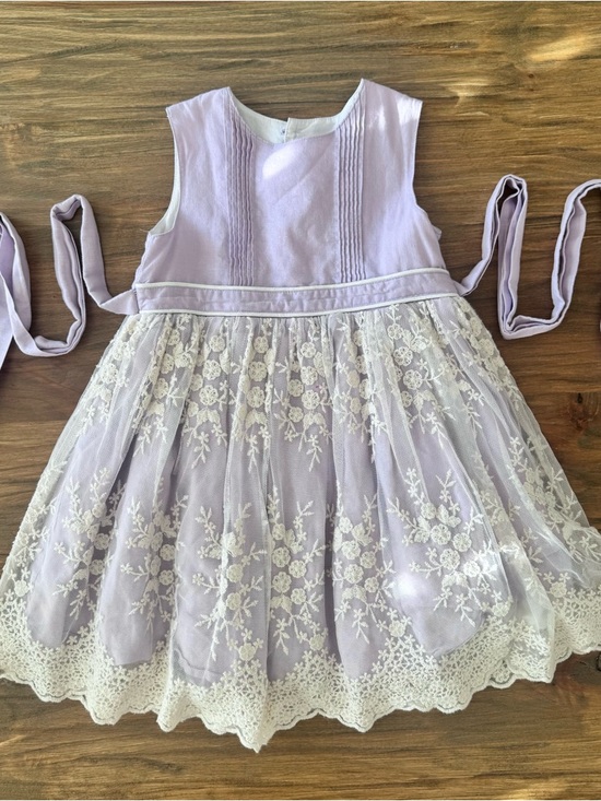 Caroline Kate Lavender Lace Overlay Linen Dress 6 - Picture 2 of 12